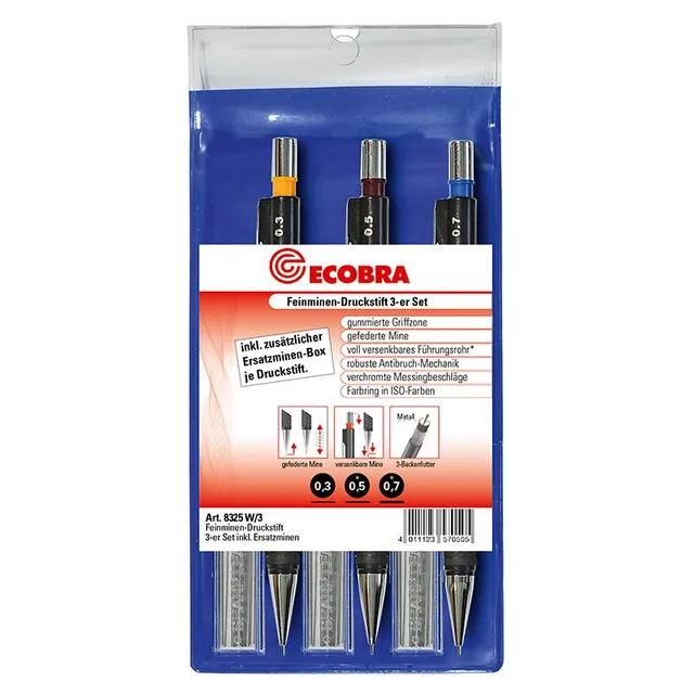 ecobra-feinminen-druckstift-3er-set-0-3-0-5-0-7-mm-inklusive-feinminendosen-hb-s image 1